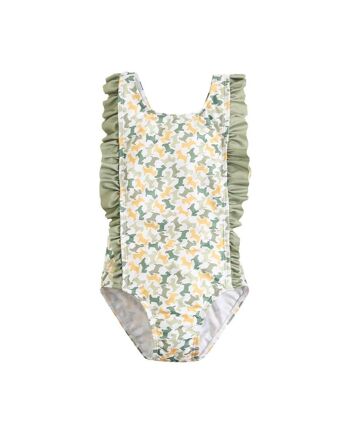 Maillot de bain fille imprimé camouflage à volants contrastés 1