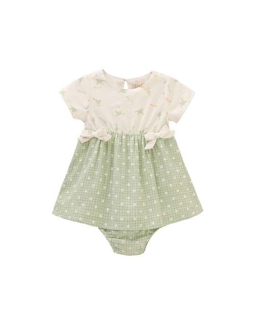 Vestido de bebé niña combinado con lazos decorativos y braguita a juego