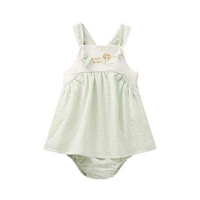 Kleid für Babymädchen in grün-weißem Gingham-Karo mit passendem Höschen