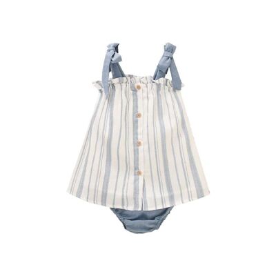 Blue striped baby girl dress with straps and matching panties