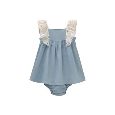 Kleid für Babymädchen mit kontrastierenden Chiffonrüschen und passendem Höschen