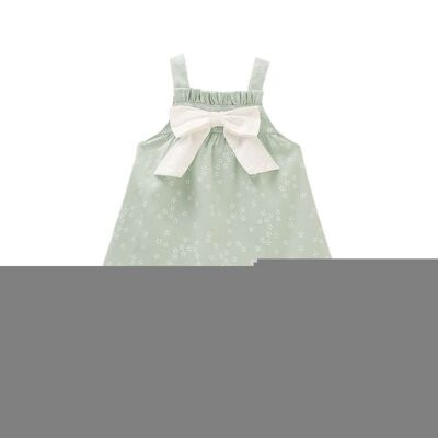 Grünes Kleid für Babymädchen mit Blumendruck und passendem Höschen