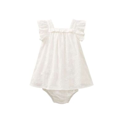 Baby girl dress with brocaded flowers and matching panties