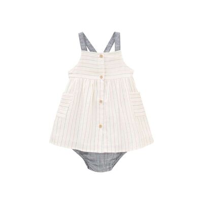 Striped baby girl dress with straps and matching panties