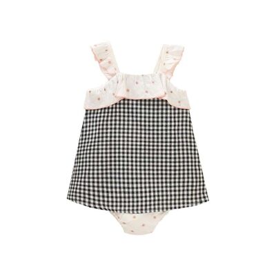 Gingham-Kleid für Babymädchen mit Rüschen und passendem Höschen