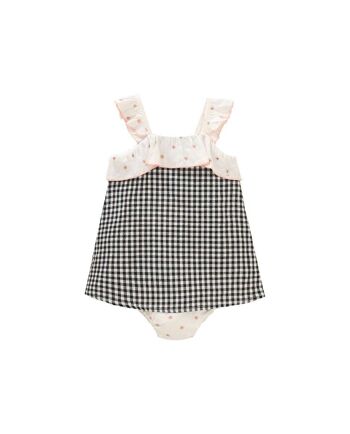 Robe vichy bébé fille à volants et culotte assortie 1