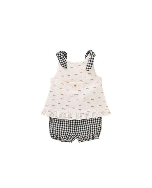 Conjunto de bebé niña con blusa estampada y pololo de cuadros vichy