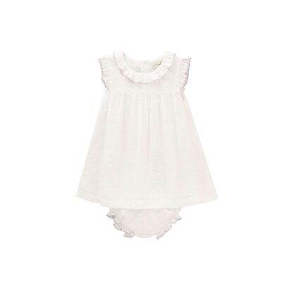 Plumeti-Kleid für Babymädchen mit kontrastierenden Verzierungen und passendem Höschen