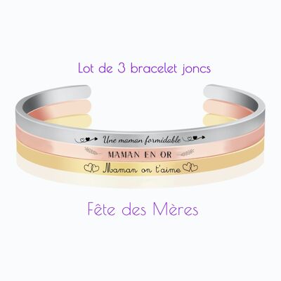 Lot 3 bracelets joncs gravés Idée cadeau Fête des mères - L1
