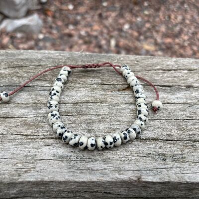 Bracelet Shamballa ajustable, perles en Jaspe Dalmatien naturelle