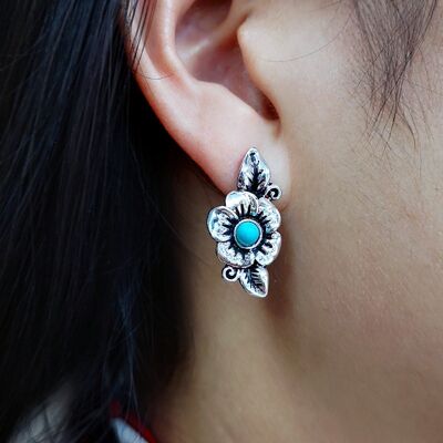 Boucles d'Oreilles Boho Turquoise Feuilles Fleur