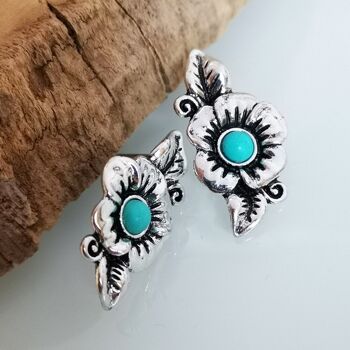 Boucles d'Oreilles Boho Turquoise Feuilles Fleur 2