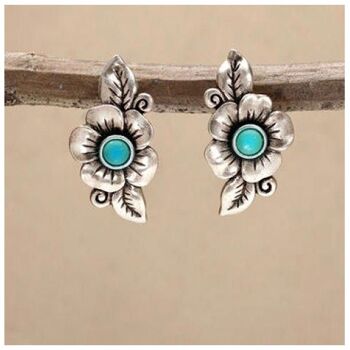 Boucles d'Oreilles Boho Turquoise Feuilles Fleur 3