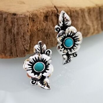 Boucles d'Oreilles Boho Turquoise Feuilles Fleur 5