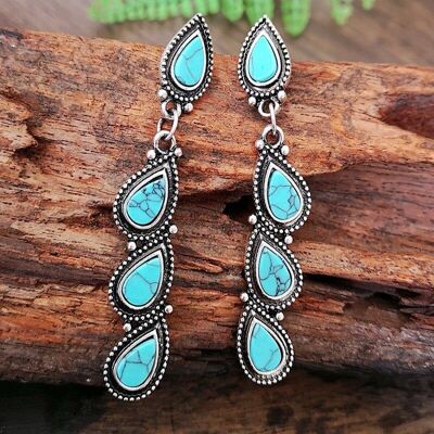 Boucles d'Oreilles Vintage Longue Feuille Turquoise