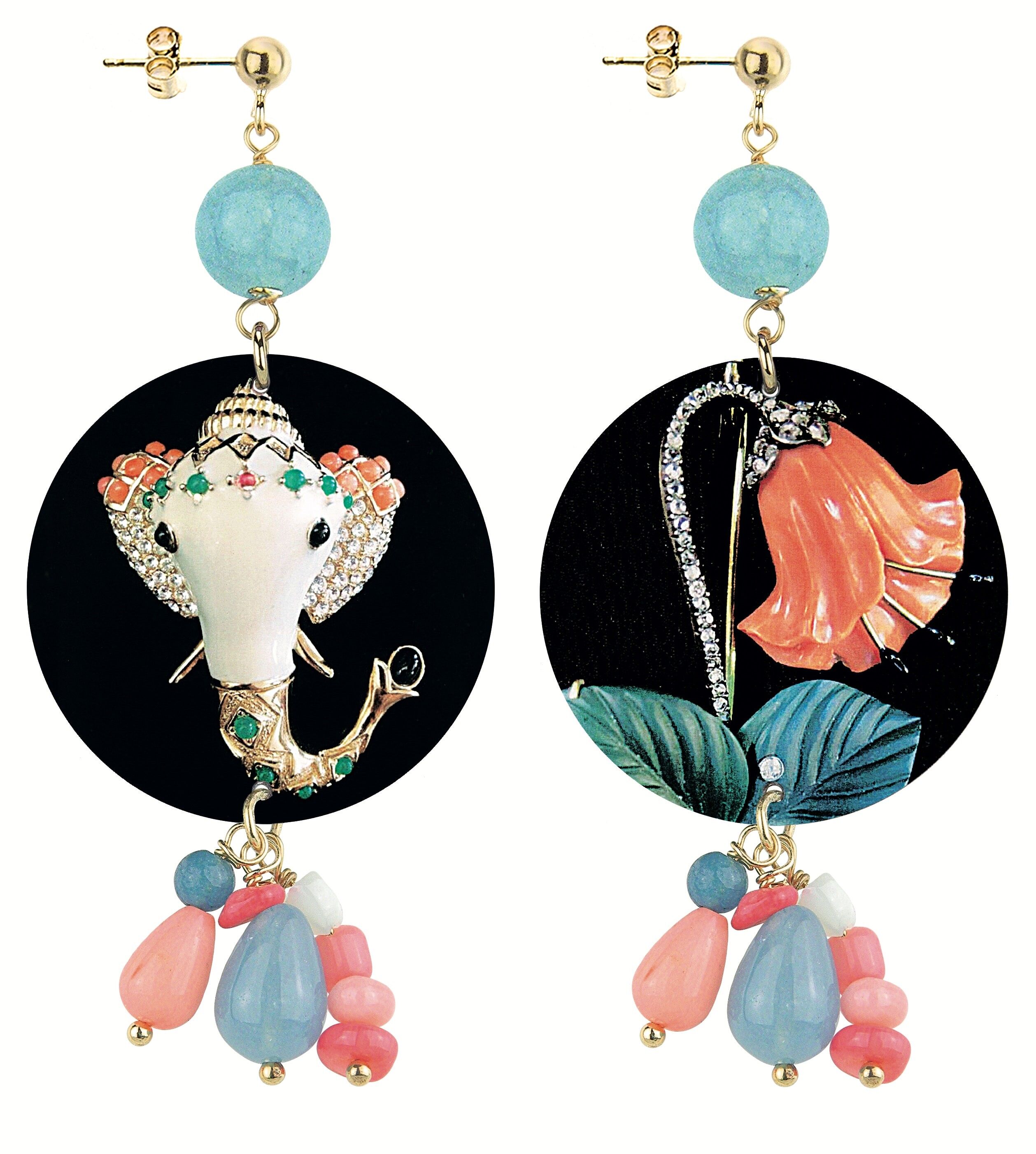 Feiern Sie den Frühling mit von der Natur inspiriertem Schmuck. The Circle Special Klassische Damenohrringe Elefant und Blume. Hergestellt in Italien