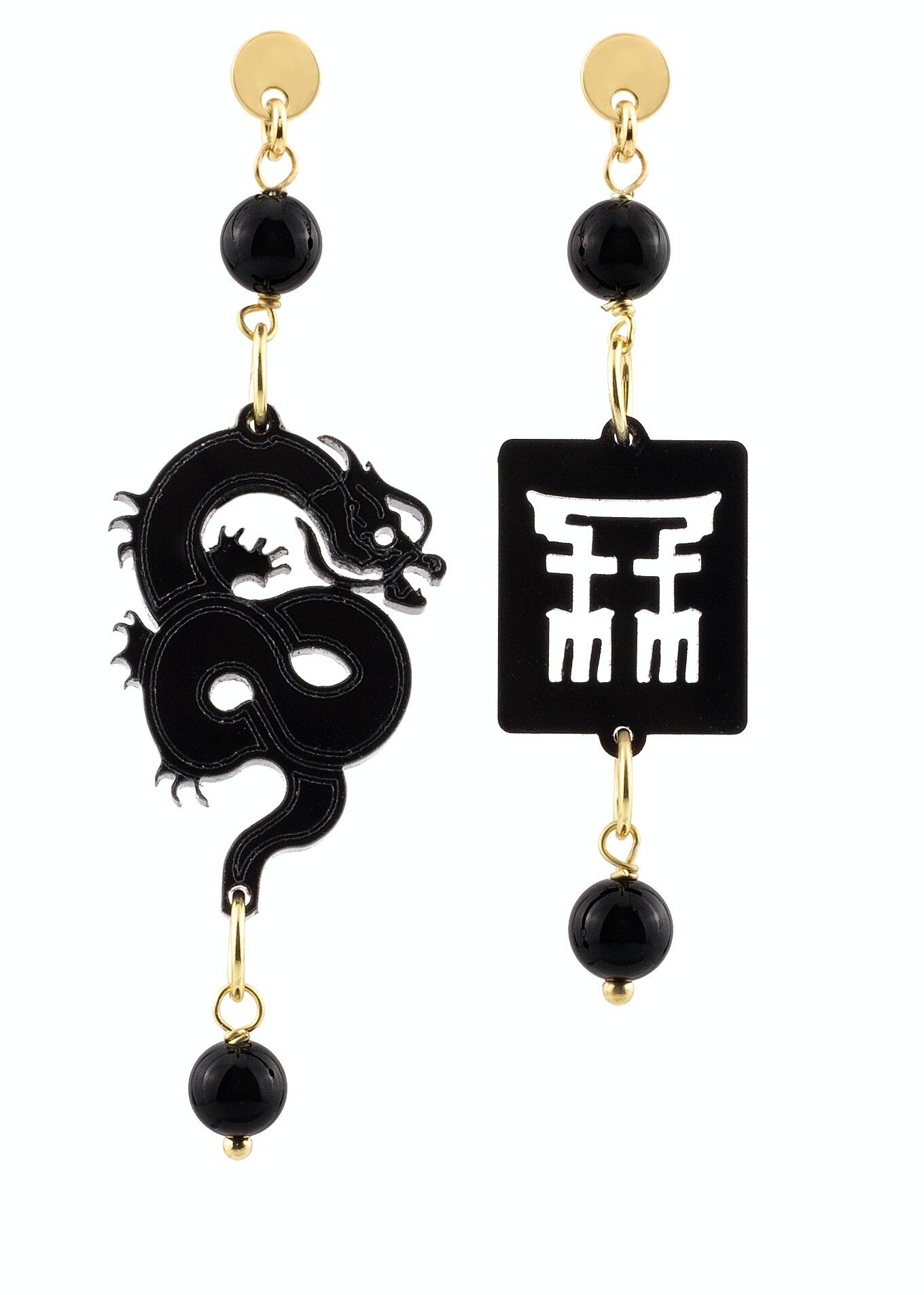 Eleganter Schmuck perfekt für jeden Anlass. Ohrringe Mito Mini Damen Schwarzes Plexiglas und schwarze Steine Hergestellt in Italien