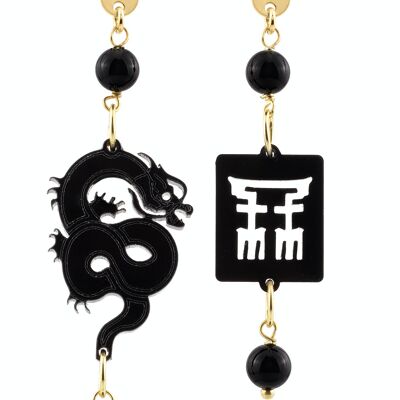 Elegant jewelry perfect for any occasion. Mito Mini Woman Earrings Black Plexiglas and Black Stones. Made in Italy