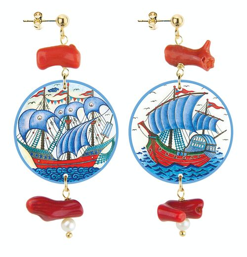 Accessori ispirati al mare per le vacanze.Orecchini Donna The Circle Special Piccoli Nave Rossa. Made in Italy