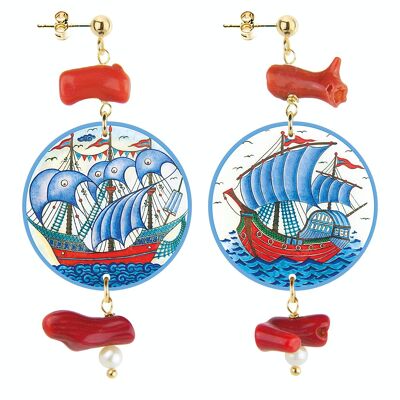 Accesorios inspirados en el mar para las fiestas The Circle Special Women's Small Red Ship Earrings. Hecho en Italia