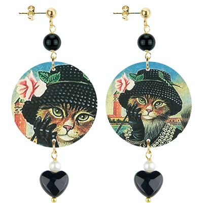 Jewelry for animal lovers. The Circle Special Small Woman Earrings Cat with Hat. Made in Italy