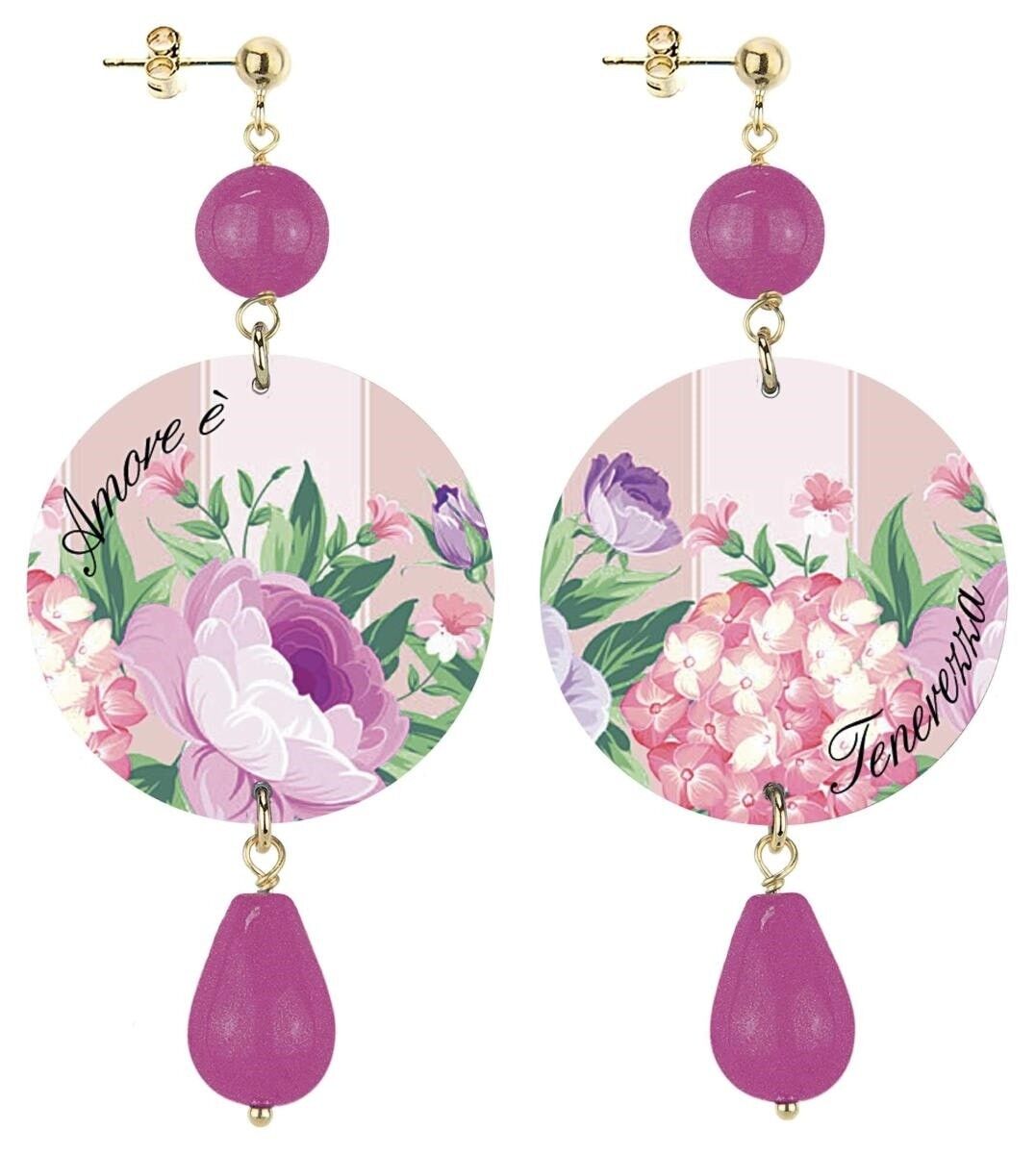 Feiern Sie den Frühling mit von Blumen inspiriertem Schmuck. Damenohrringe The Circle Classic Pink Flowers Liebe ist Zärtlichkeit. Hergestellt in Italien