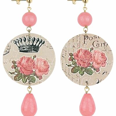 Celebre la primavera con joyas inspiradas en flores. Pendientes The Classic Circle Mujer Flores Rosas y Corona. Hecho en Italia