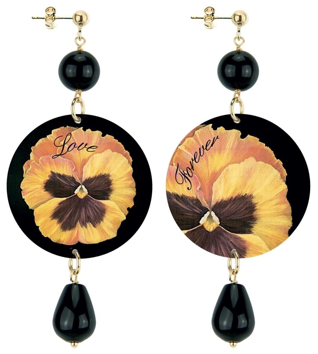 Celebra la primavera con gioielli ispirati ai fiori. Orecchini Donna The Circle Classico Fiore Giallo Fondo Nero Love. Made in Italy