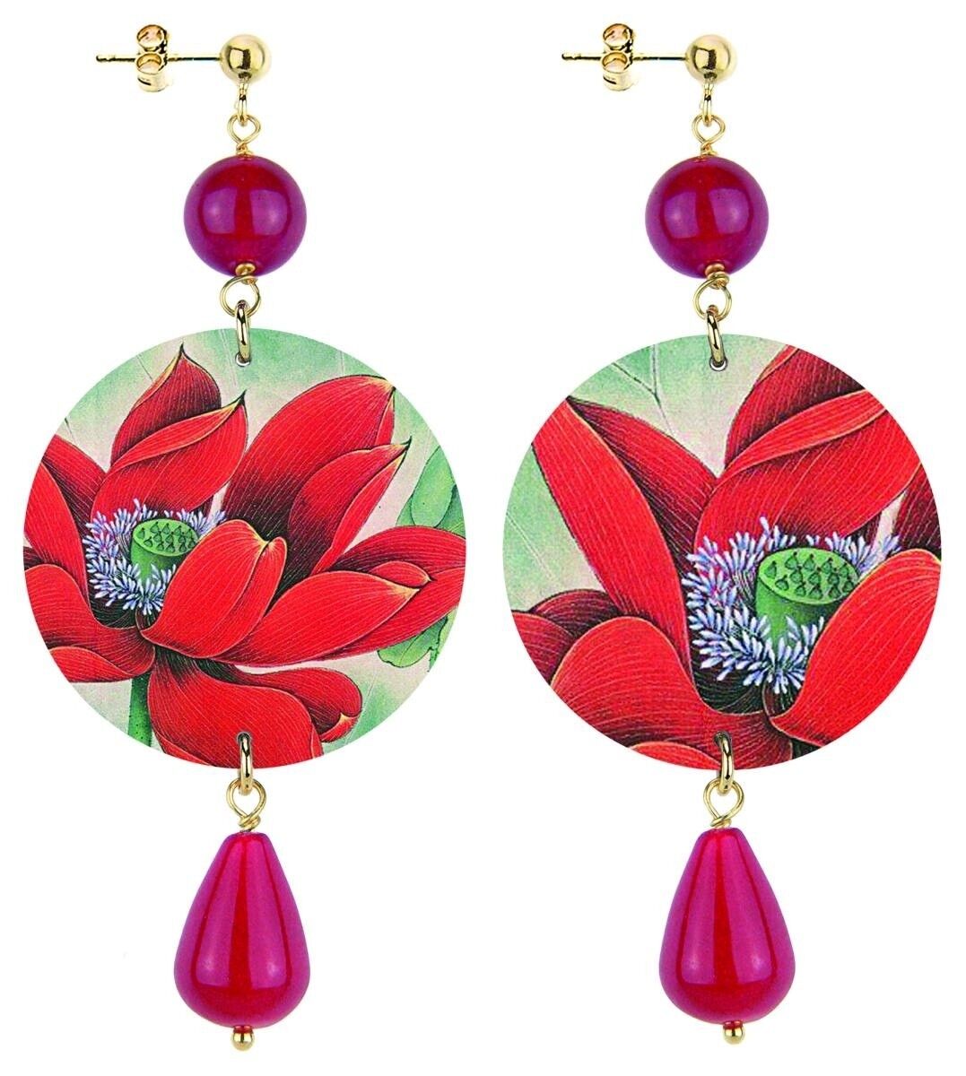 Celebra la primavera con gioielli ispirati ai fiori. Orecchini Donna The Circle Classico Fiore Rosso Fondo Chiaro. Made in Italy