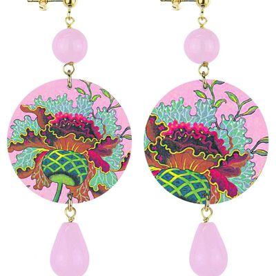 Celebrate spring with flower-inspired jewelry. The Circle Women's Earrings Classic Multicolor Flower Pink Background. Made in Italy