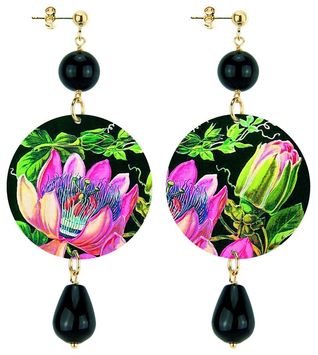 Celebra la primavera con gioielli ispirati ai fiori. Orecchini Donna The Circle Classico Fiore Multicolore Fondo Nero. Made in Italy