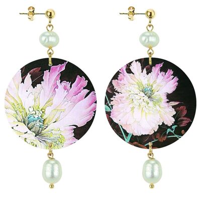 Celebrate spring with flower-inspired jewelry. The Circle Women's Earrings Classic White Flower Dark Background. Made in Italy