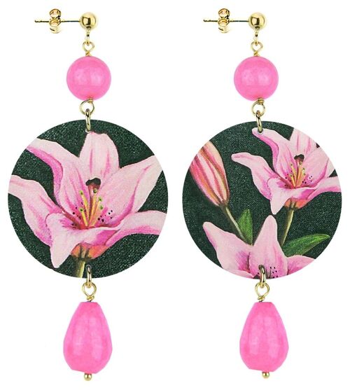 Celebra la primavera con gioielli ispirati ai fiori. Orecchini Donna The Circle Classico Fiore Rosa Fondo Scuro. Made in Italy