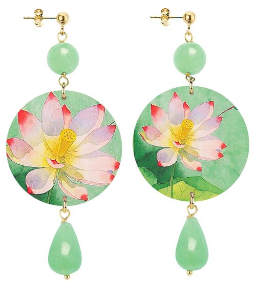 Celebra la primavera con gioielli ispirati ai fiori. Orecchini Donna The Circle Classico Fiore Bianco e Rosa Fondo Verde. Made in Italy