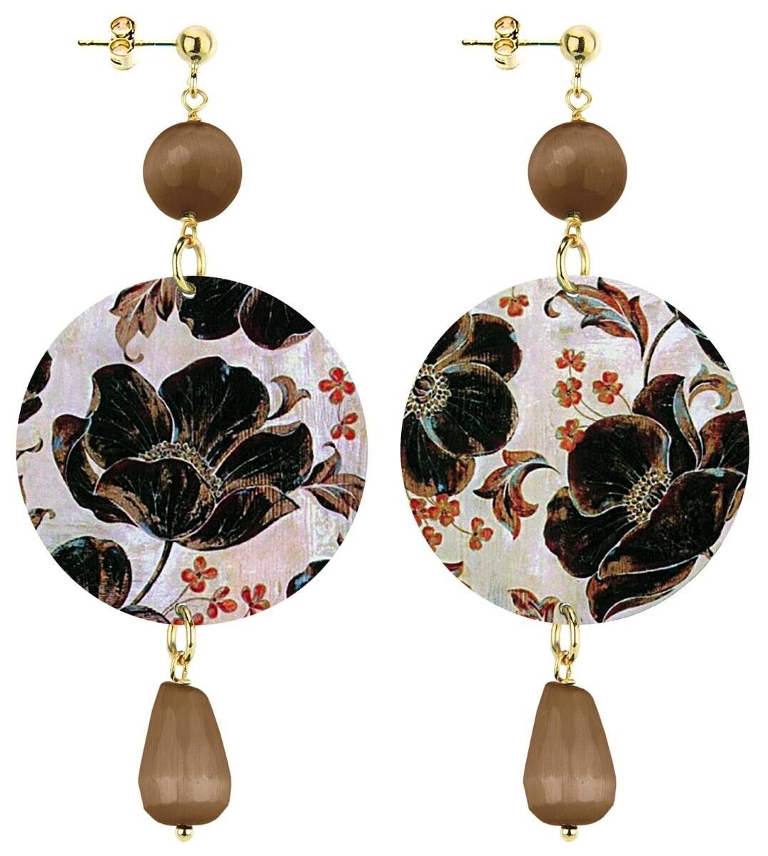 Feiern Sie den Frühling mit von Blumen inspiriertem Schmuck. Die Kreis-Frauen-Ohrring-klassischen dunklen Blumen-hellen Hintergrund. Hergestellt in Italien