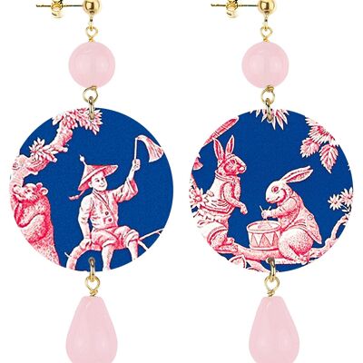 Celebrate spring with flower-inspired jewelry. The Circle Classic Toile de Jouy Women's Earrings Blue Background. Made in Italy