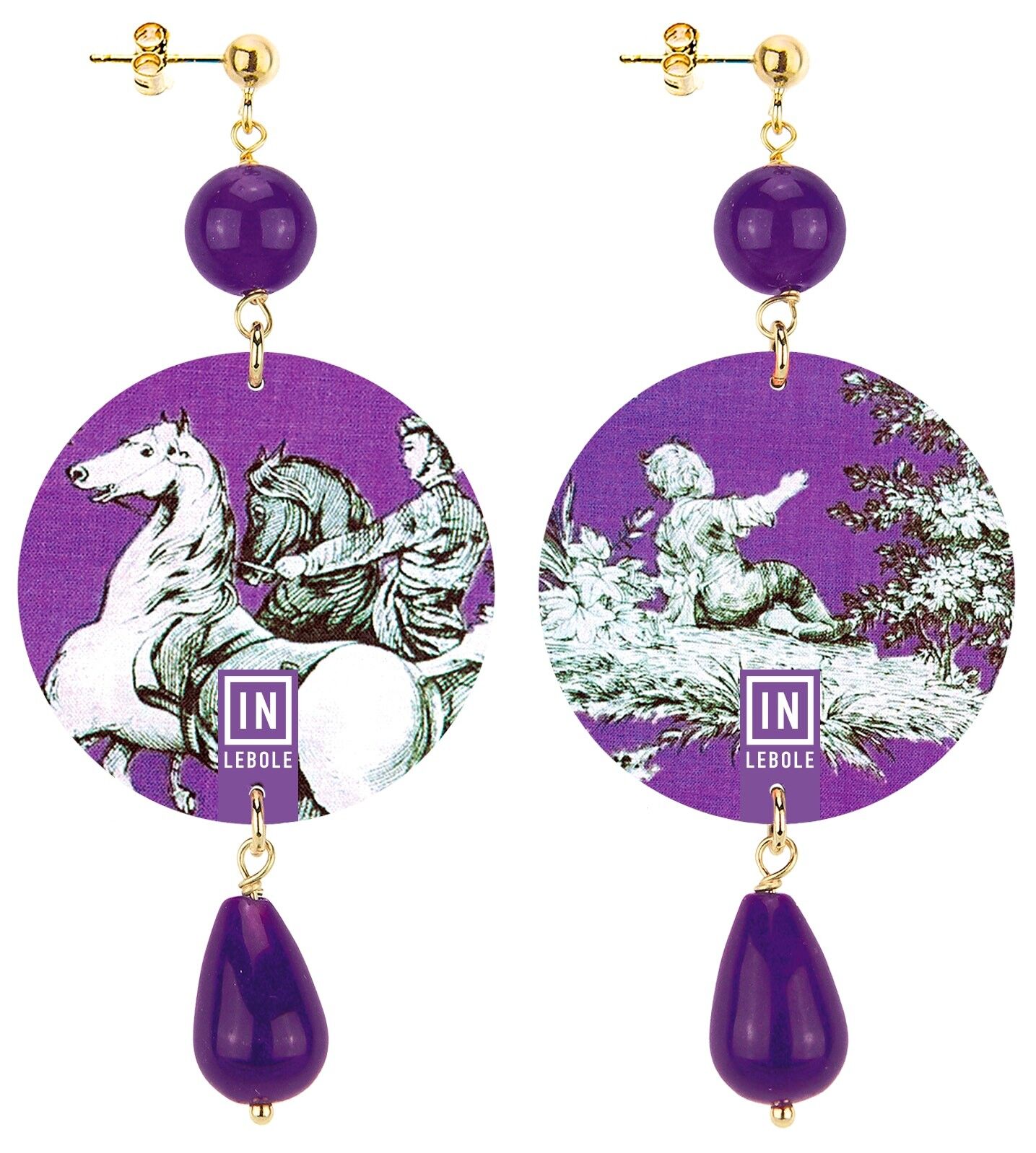 Orecchini Donna The Circle Classico Toile de Jouy Fondo Viola. Made in Italy