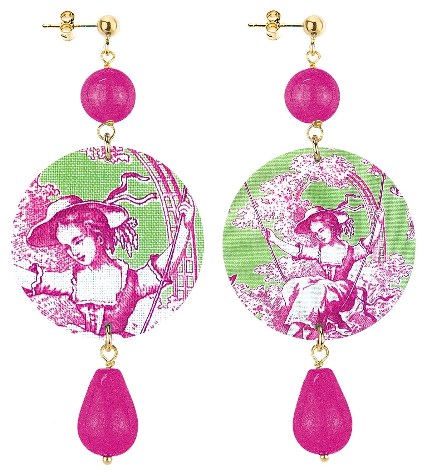 Orecchini Donna The Circle Classico Toile de Jouy Fondo Verde. Made in Italy