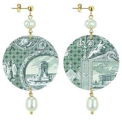 The Circle Classic Toile de Jouy Women's Earrings. Made in Italy