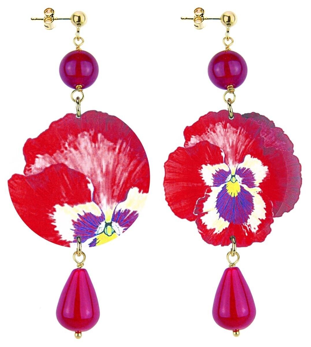 Celebra la primavera con gioielli ispirati ai fiori. Orecchini Donna The Circle Classico Pansè Rossa. Made in Italy