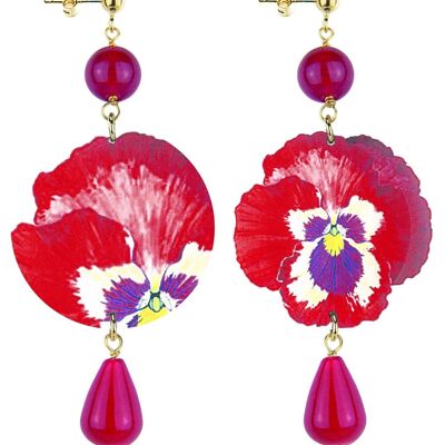 Célébrez le printemps avec des bijoux inspirés des fleurs. Les boucles d'oreilles pour femmes classiques Pansy Red. Fabriqué en Italie