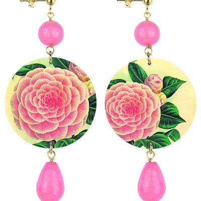 Celebre la primavera con joyas inspiradas en flores. Pendientes Mujer El Clasico Circulo Flor Rosa Fondo Claro. Hecho en Italia