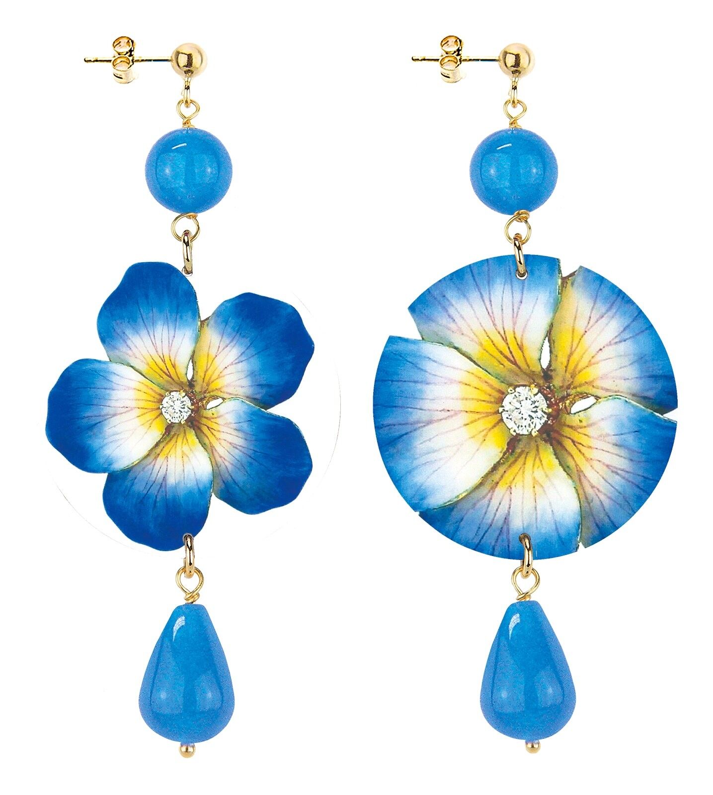Celebrate spring with flower-inspired jewelry. The Circle Classic Blue Flower Women's Earrings White Background. Made in Italy