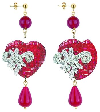 Boucles d'Oreilles Femme The Circle Bijou Coeur Rouge Classique. Fabriqué en Italie