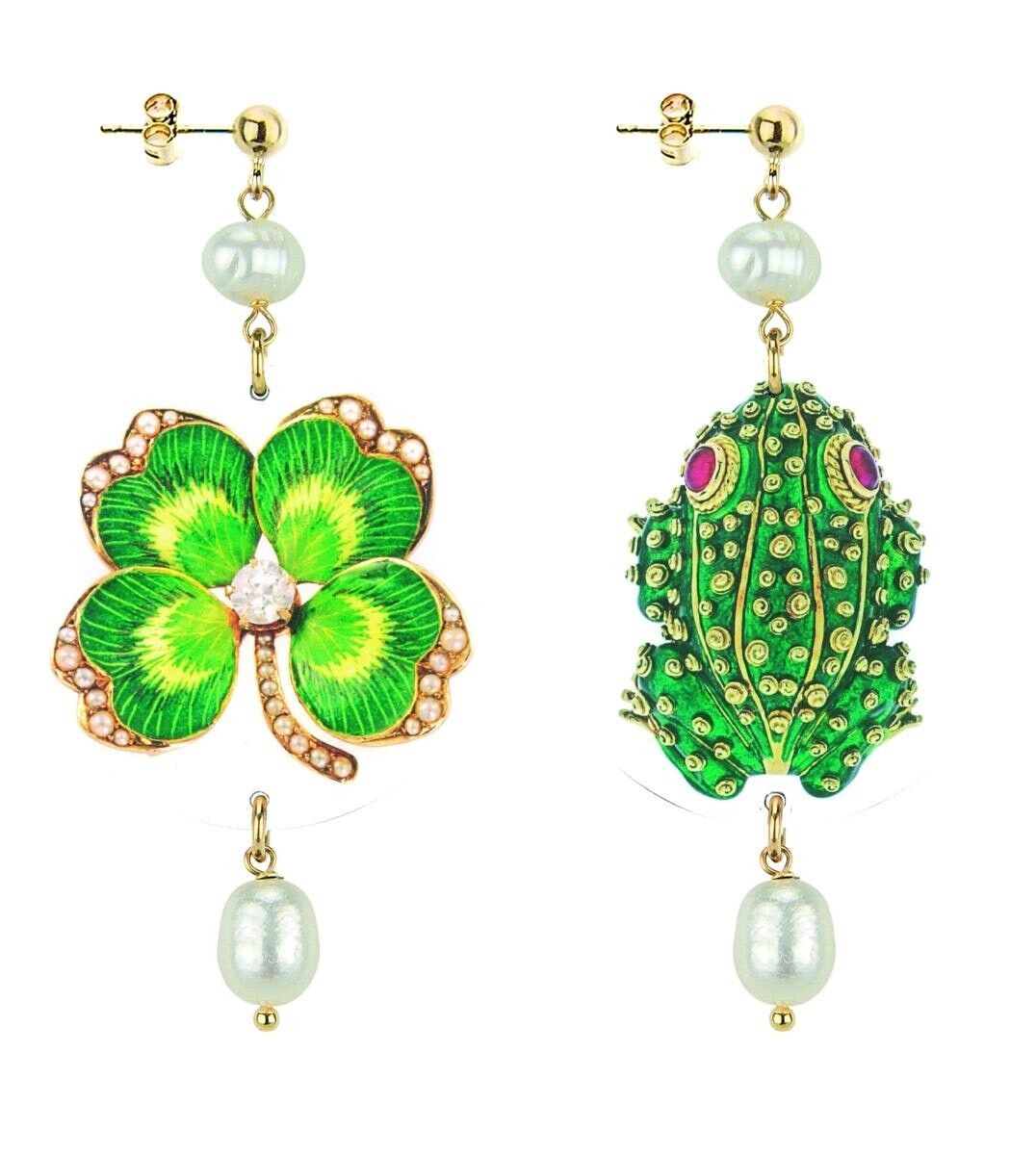 Pendientes The Circle para mujer Joya clásica de trébol de cuatro hojas y rana. Hecho en Italia