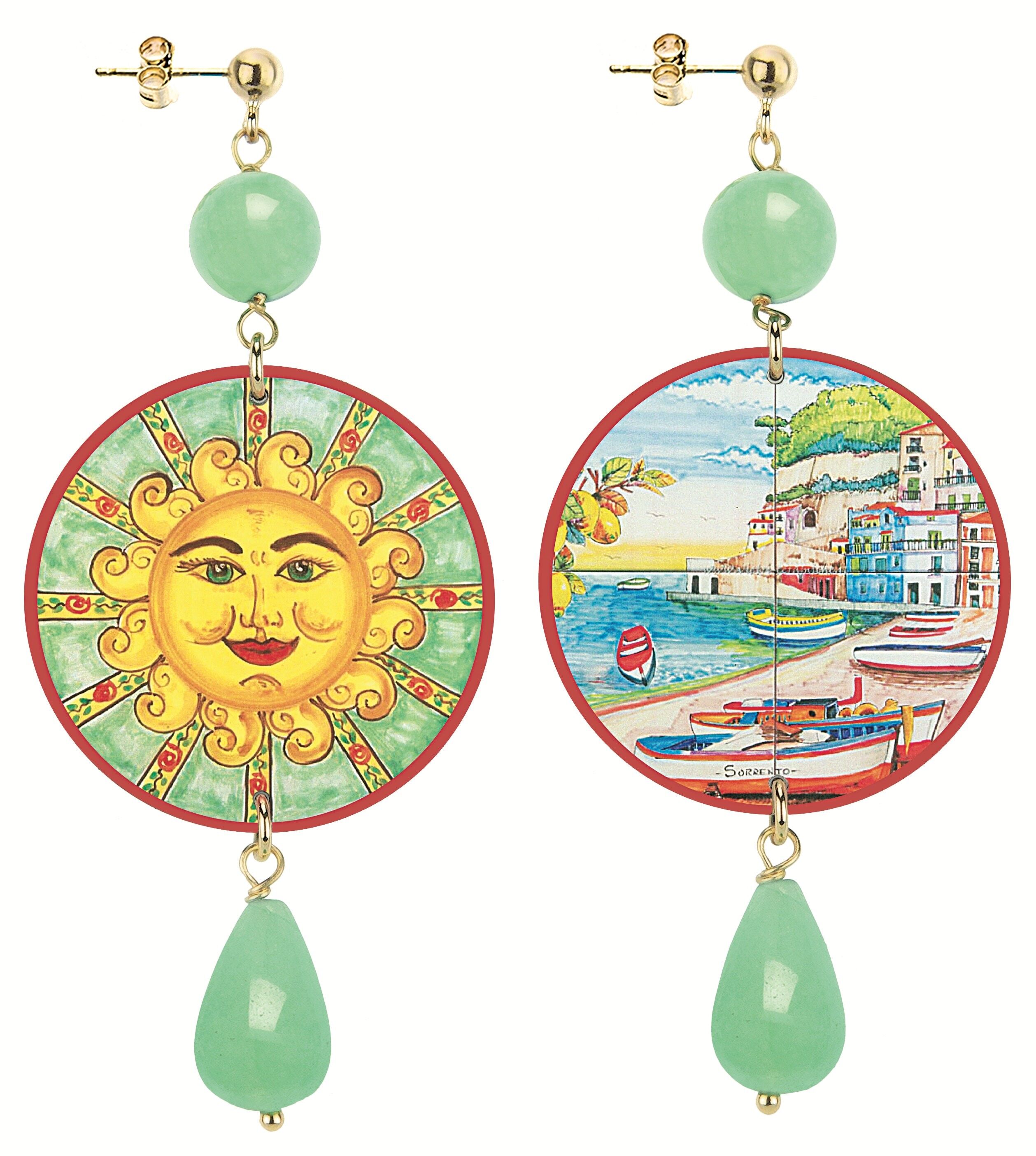 Vom Meer inspirierte Accessoires für die Feiertage. The Circle Classic Damenohrringe Majolika Sonne und Landschaft. Hergestellt in Italien