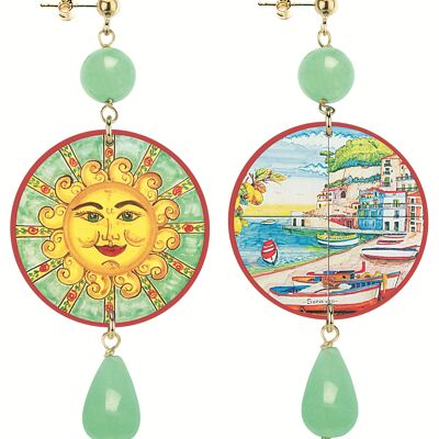 Sea-inspired accessories for the holidays. The Circle Classic Women's Earrings Majolica Sun and Landscape. Made in Italy