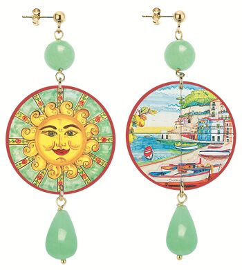 Des accessoires inspirés de la mer pour les vacances. Boucles d'oreilles The Circle Classic pour femmes Majolica Sun and Landscape. Fabriqué en Italie