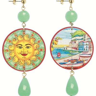 Accessori ispirati al mare per le vacanze. Orecchini Donna The Circle Classico Maiolica Sole e Paesaggio. Made in Italy