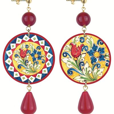 The Circle Classic Woman Earrings Majolica Colored Flowers. Made in Italy